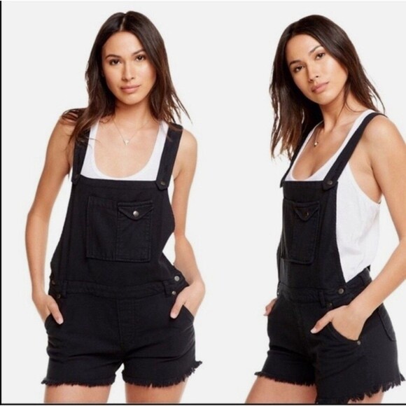 Chaser Black Y2K Denim Short Overalls Shorteralls  Size S NWT - Picture 1 of 11